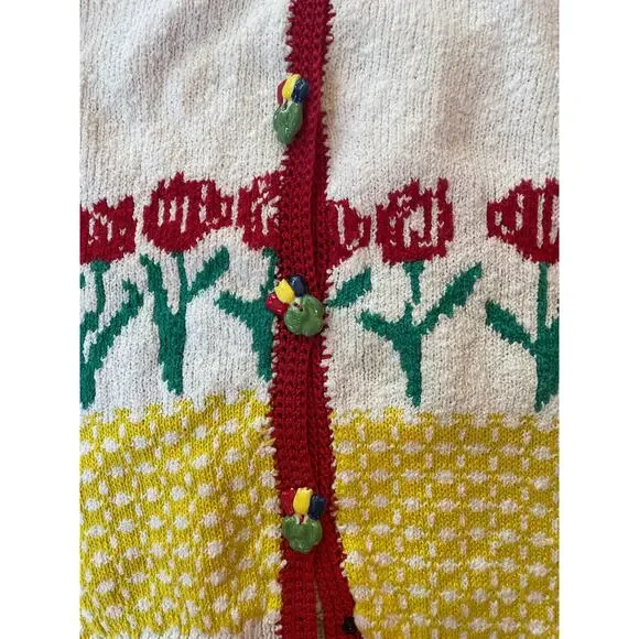 Vintage 90's Cardigan, Floral,  Size Large Made in USA,‎ Ceramic buttons - Picture 5 of 6